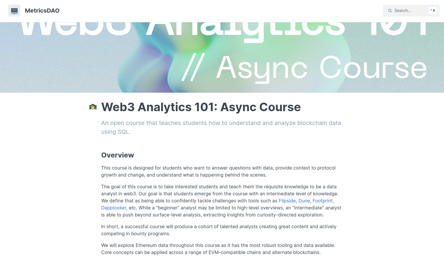 MetricsDAO Web3 Analytics 101 Course